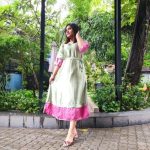 Mint Green Midi Dress with Pink Contrast Hem