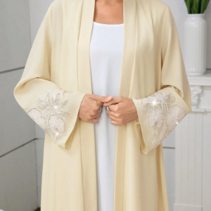 Al Najma Embroidered & Beaded Long Sleeve Women's Arabic Abaya Robe
